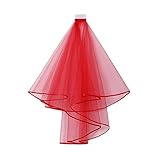  QXSJEDYCH Velo de Novia Corto de Mujer de Color sólido de Tul de Malla de Doble Capa Velos(Rot)