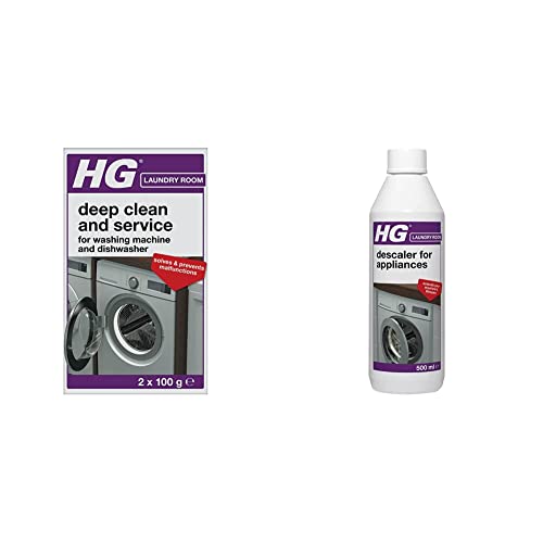 HG Clean and Service for Washing Machines & Dishwashers– 2 x 100g (248020106)&Descaler for Coffee Machines, Electric Kettles & Washing Machines (500ml) - 174050106
