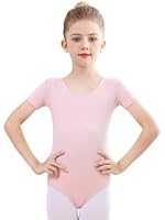 Monbessi Ballettanzug Mädchen Kurzarm - (Gr.100-150) - Tanzbody Gymnastikanzug, Baumwolle Ballettbody Kinder Ballett Trikot (110, Rosa)