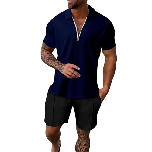 Ensemble homme t-shirt et short court bleu marine léger pour look décontracté de plage