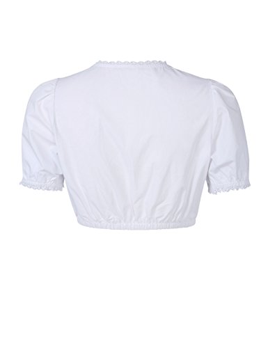 Clearlove Women's Ruched Lace Trim Short Sleeve Crop Top Solid Color Dirndl Blouse for Bavarian Oktoberfest (White-2,M)