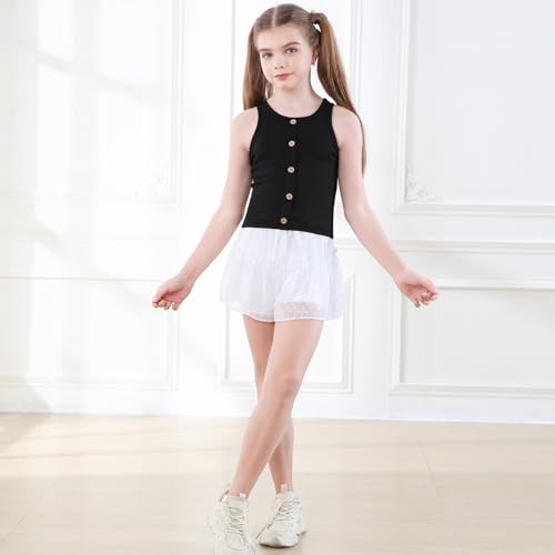 Image of B&GCozy Girls Crop Tops Cute Button Shirt Sleevelss Yoga Dance 6-15 Year