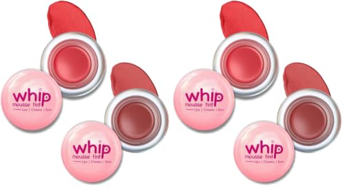 Image of Glam21 Whip Mousse Tint 3-in-1 | Lip, Cheek & Eye Tint | Vitamin E, Jojoba Oil & Shea Butter | Waterproof, Long-Lasting, Highly Pigmented | Lightweight Travel-Friendly Makeup | 4gm Each | Combo Pack Of 4 (Cherry Red&Rusty Cranberry)