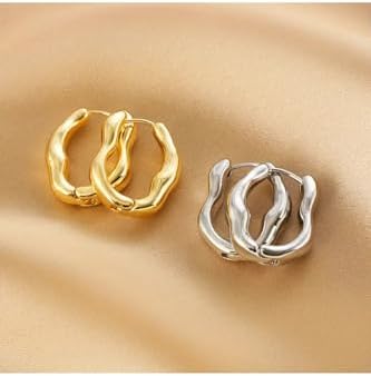 MITH SB TAKI Paslanmaz Çelik Dalgalı U Şekilli Çivili Küpe, Gümüş Renk, Günlük Kullanım, 2.5 cm - Görsel 4