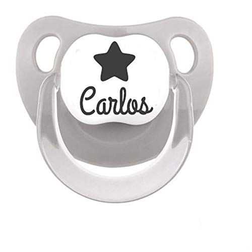 Chupete personalizado con nombre y dibujo estrella tetina silicona anatómica disponible en 0-6m y +6m y varios colores