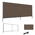 Goleray 5'Hx12'W Outdoor Freestanding Privacy Screen Fence Panels with Iron Poles, Mesh Shade Net Cover Temporary Fencing for Patio Backyard Garden Deck, Brown