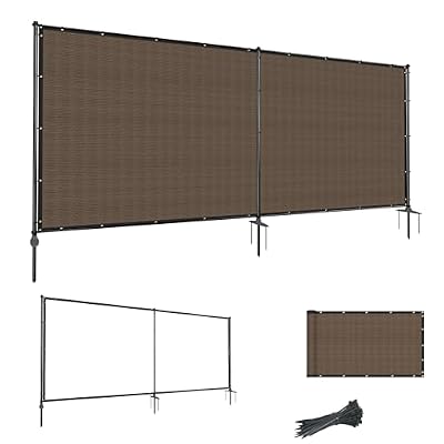 Goleray 6'Hx12'W Outdoor Freestanding Privacy Screen Fence Panels with Iron Poles, Mesh Shade Net Cover Temporary Fencing for Patio Backyard Garden Deck, Brown