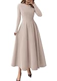 PRETTYGARDEN Cocktail Dresses for Women 2026 Elegant Classy Fall Long Sleeve Midi A Line Flowy Modest Winter Party Dress (Apricot,Large)