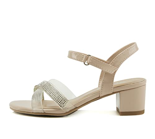 Soda Camp-2 Kids Children Girls Bling Sparkle Gems Rhinestone Crisscross band Comfortable Sole with Hook & Loop Strap Block Heel Sandals