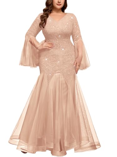 Image of MISSMAY Women's Plus Size Formal Evening Gowns Sequin Mermaid Tulle Dresses