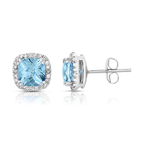 KOKAV 14K �z���C�g�S�[���h 6mm �{���̃A�N�A�}���� 1-5/8 Ct �N�b�V�����_�C�������h �X�^�b�h�C�������O, �z���C�g�S�[���h, �A�N�A�}���� �_�C�������h