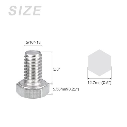 Image of METALLIXITY Hex Head Bolts (5 /16-18 x 5 /8 inch) 10Pcs, 304 Stainless Steel 18-8, Fully Threaded, External Hex Drive, Plain Finish, Hex Head Screw Bolt, Silver