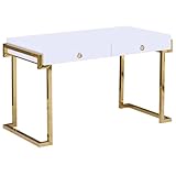 Best Master Furniture White Lacquer 2-Drawer Writing Desk Gold