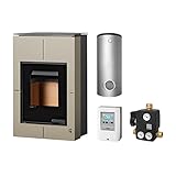 Abgastemperatur: 267 °C Aquaflam KS2838 Vario Saporo Basic Olive Wasserführender Kaminofen Komplett-Set + Solarthermie-Set 2 (11 m²) + Hygienespeicher SHS 550 + 1 SWT