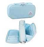 Surpop Pencil Case Pen Bag Holder Pouch Large Handle Big Capacity Desk Organizer Storage Marker Box Stationary Makeup Cosmetic Double Zippers for School Office Students Teen