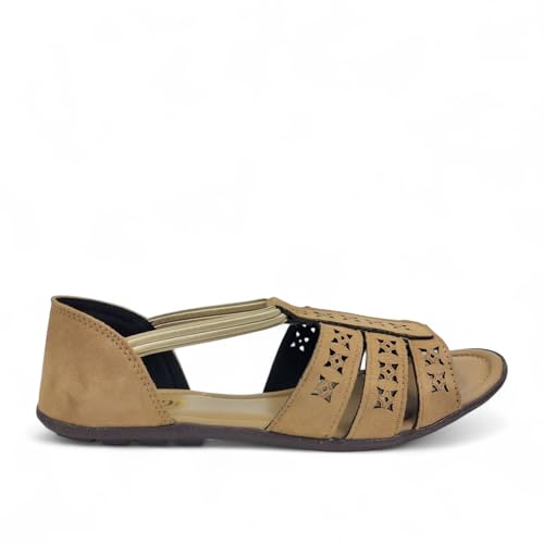 Image of Women's Flat Sole Trendy Sandal | Doctor Insole For Super Comfort & Durability | Perfect Arch Support | True Anti-Skid TPR Sole | Faux Lather Material | Lazer Cut Design | Fashionable & Trendy | Perfect Sandal for Casual or Semi-Casual