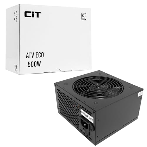 CiT ATV Eco 500W PSU Power Supply Unit with Active PFC - Single +12V Rail - 120mm Low-Noise Fan - Full Circuit Protection - Flat Black Cables - 80 Plus Bronze Certified | Black