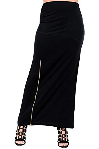 Poetic Justice Curvy Women's Black Stretch Maxi Skirt with Zip Up Split4