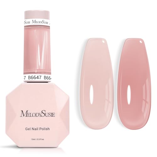 Image of MelodySusie Jeweliver Jelly Gel Nail Polish, 0.5Fl.oz Clear Sheer Pink Gel Polish Soak Off UV LED Light Cure Gift for Women Manicure Nail Art DIY at Home B6647