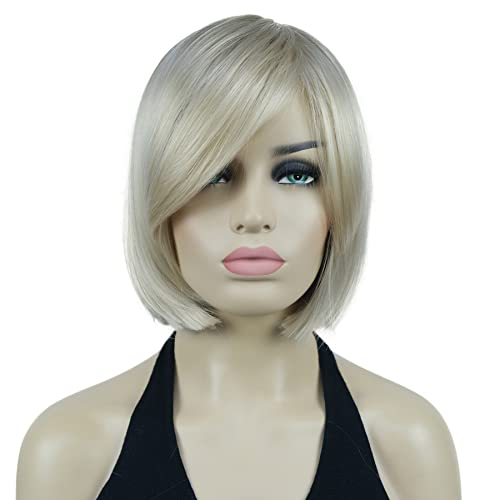 Lydell 8" Straight Short Wigs Bob Hair with Bangs Cute Central Dot Top Heat Resistant Synthetic Wigs (122 Dark Blonde)