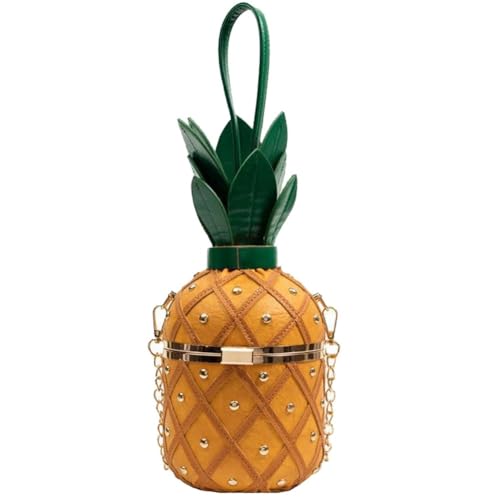 Pineapple Shape Handbag Beach Crossbody Bag Leather Chain Bag Fashionable Coin Purse for Women Girls Summer Travel