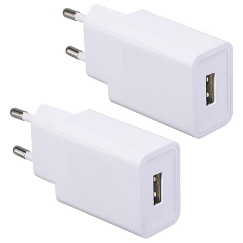 2-Pack Cabeza Cargador USB 5V/2A Adaptador de Enchufe de Carga USB Compatible con iPhone,Samsung,LG,Lector electrónico,Auriculares,Consola Juegos,Altavoz Bluetooth,lámpara