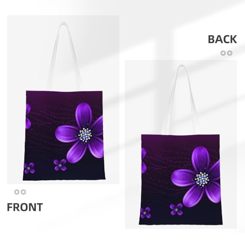 Canvas Tote Bag for Women Shoulder Tote Purse Reusable Grocery Bag purple flower Aesthetic Shopping Bags3