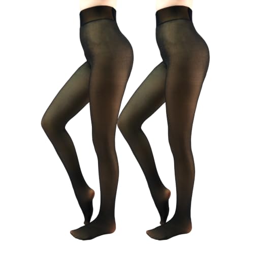 Image of Women Fleece Lined Tights Fake Translucent Sheer Thermal Tights | Winter High Waist Warm Pantyhose Leggings Sheer Thick Elastic Tights for Women