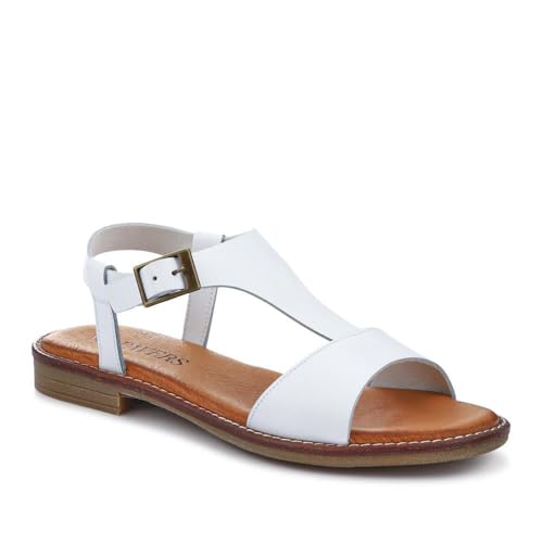 Image of All-Leather Buckled Sandals - White Size 5
