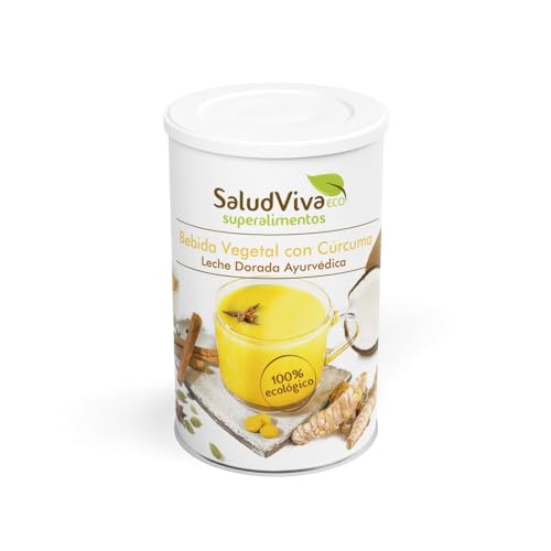 Bebida vegetal con cúrcuma eco SaludViva 320 g | leche dorada ayurvédica en polvo alta en fibra para lattes, frappés y bebidas calientes o frías sin gluten