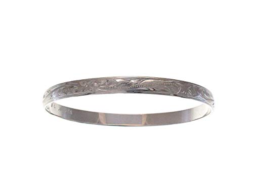 Arthur's Jewelry 925 Sterling Silver Hawaiian Scroll Plumeria Flower smooth edge 6mm Bangle Size 7-92