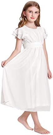 GRACE KARIN Short Sleeve Solid Chiffon Dresses for Girls 8yrs CL703-1 White