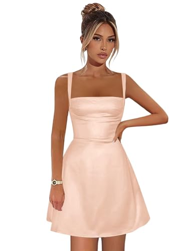 Satin Short Homecoming Dresses for Teens 2025 Square Neck Corset Mini Prom Gowns with Pockets