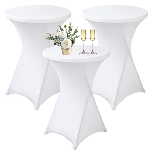 Lot De 3 Housse Mange Debout 80x110cm, Housse De Table Ronde Extensible, Blanc Housse pour Table Haute, Élastiques Et Faciles d'entretien pour Cocktail...