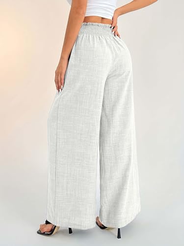 Image of Sugathari Women's Casual Wide Leg Pants - High Waist Elastic Waistband Loose Fit Long Trousers | Lightweight Straight Leg Summer PantsTrouser 254