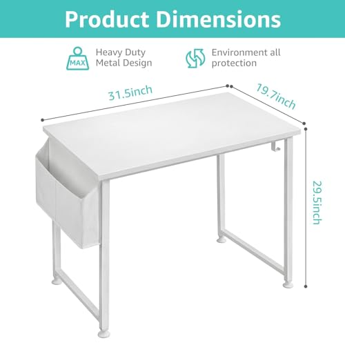 Lufeiya White Small Desk for Bedroom - Student Kids Study Writing Table for Home Office Bedroom Small Spaces 32 Inch Modern Mini Laptop PC Computer Desks, White