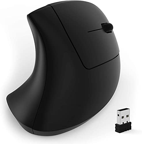 ASHU Wireless Ergonomic Mouse, 2.4G USB Vertical Mouse, Optical Vertical Upright Silent Mouse against RSI Syndrome, 800-1200-1600 Adjustable DPI, 5 Buttons for PC Laptop Computer Desktop, Black