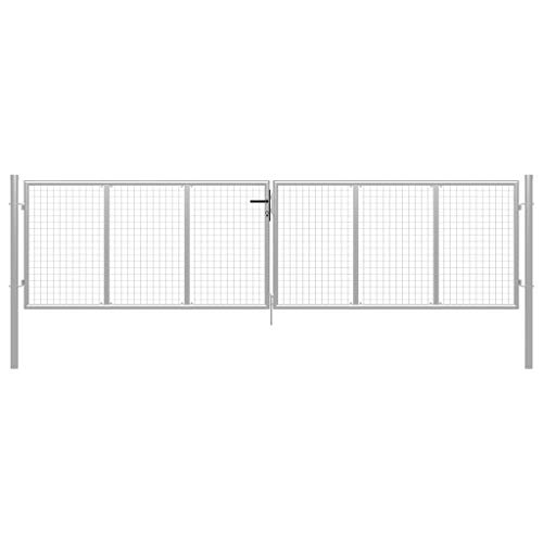 Festnight Lockable Garden Gate Galvanised Steel, Heavy-duty Lock with 3 Matching Keys, High Safety Metal Gate for Garden, Patio or Terrace 415x175 cm Silver
