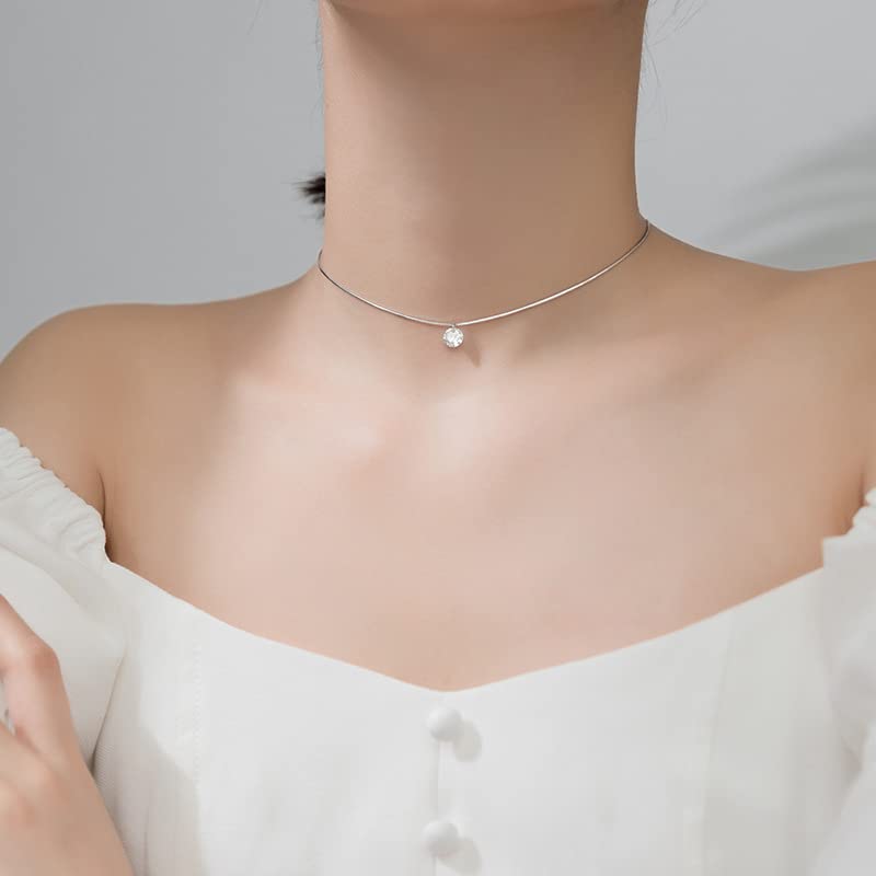 Czysta 925 Sterling Silver Olśniewający AAA Cyrkon Okrągły Wisiorek Naszyjnik Moda Choker Naszyjnik Biżuterii
