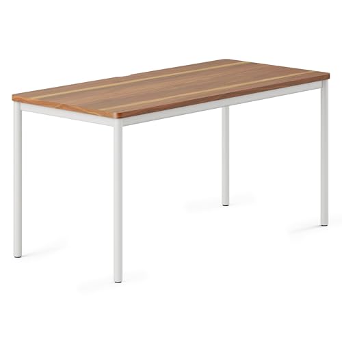 Image of Branch Daily Desk, Functional at Home Office Desk with Effortless Assembly | Timeless Design, Rounded Corners, and Built-in Cable Notch, 58 inch W x 27 inch H x 24 inch D, Walnut, White