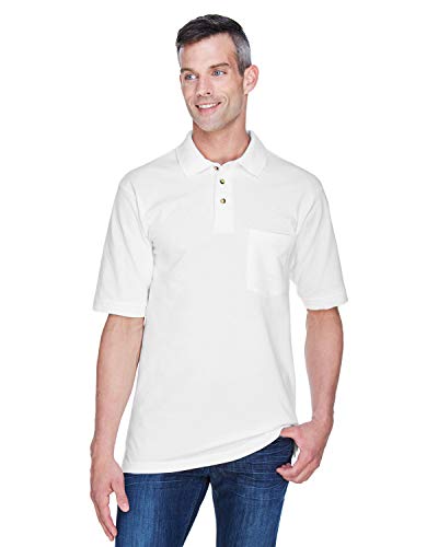 Polo homme blanc Harriton M200P en maille piqué avec poche taille S