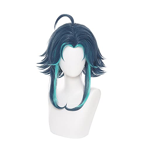 OSIAS Color Layered Xiao Genshin Impact Cosplay Wig for Man and Boys, Xiao Wig, Längd: 22.86 cm, Höjd: 2.54 cm