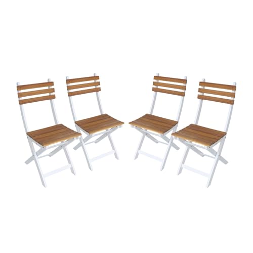 sweeek - Silla de jardín Plegable Madera de Acacia, Set de 4, Calena, Blanco, 40x103.5x12 cm