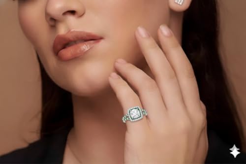 Image of 55Carat Choose Your Gemstone Double Band Square Halo Diamond CZ Ring 925 Sterling Silver Round Shape Halo Engagement Rings Everyday Jewelry Wedding Jewelry Handmade Gifts for Wife US Size 4 to 12