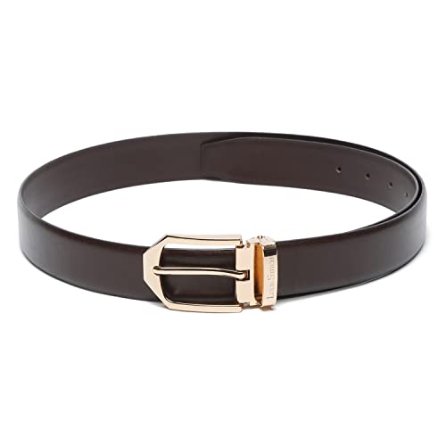 Image of LOUIS STITCH Men's Brown Italian Leather Belt 1.25 inch (35mm) Handmade Formal Stylie Waist Strap with Golden Buckle Belt for Men Gents Boys (RP-BR-TG-GD)