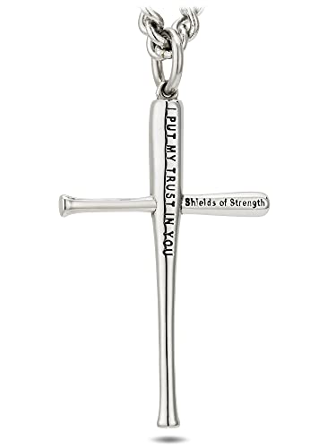 Shields of Strength Men's Stainless Steel Baseball Bat Cross Necklace-Psalm 56:33