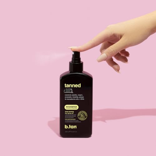 Image of b.tan Best Tanning Oil | Get Tanned Intensifier Dry Spray - Fast, Dark Outdoor Sun Tan From Tan Accelerating Actives, Packed with Moisturizing Oils, No SPF, Austrailian Brand, 8 Fl Oz