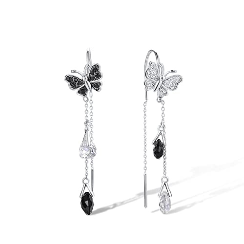 Santuzza 925 Sterling Silver Threader Earrings White Cubic Zirconia Drop Earring