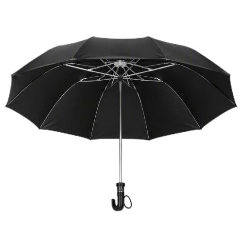 Image of Black Folding Umbrella, Windproof with J-Hook Handle