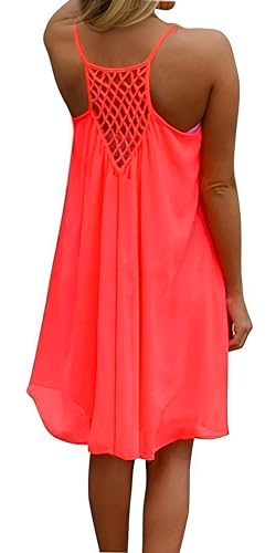 Image of Women's Chiffon Summer Casual Sundress Spaghetti Strap Tank Beach Dresses Bathing Suit Coverup